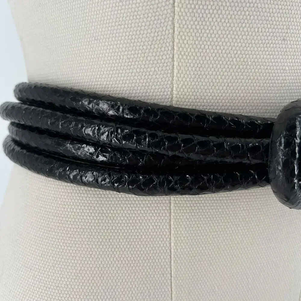90s black snakeskin knotted cord belt 1990s vintage